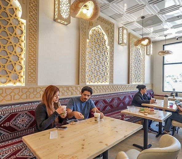 The warm interior of Sahara Coffee House